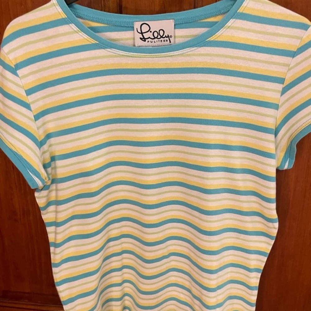 Vintage Lilly Pulitzer Striped Crew Neck Cotton Knit T Shirt EUC sz. S